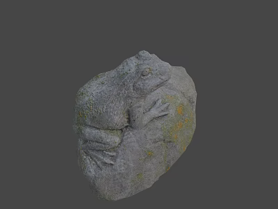 Gray Stone Frog Sculpture With Textured Surface And Yellow Spots On Natural Rock 3d model