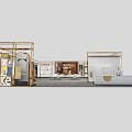 Vanke Golden Frame Exhibition Booth With Display Areas Reception Desk And Modern Interior