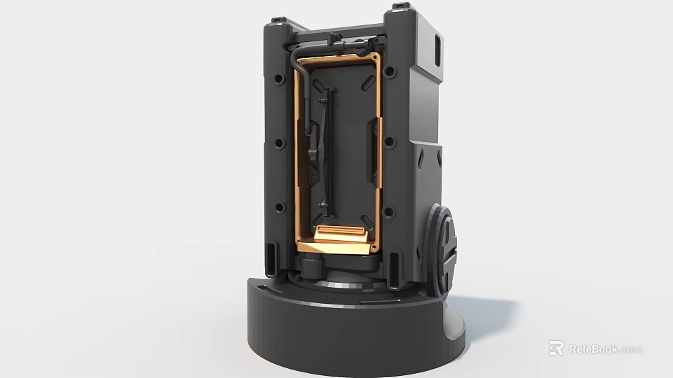 Industrial Equipment Black With Gold Metal Structure And Mobile Wheels For Industrial Use 3d model 