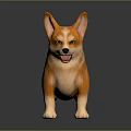 3D Rendered Orange Corgi Dog With Green Eyes On Dark Shiny Surface