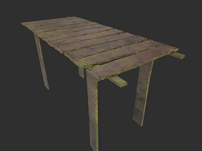 Old Rustic Wooden Table With Weathered Planks And Natural Texture 3d model