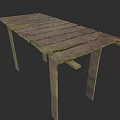 Old Rustic Wooden Table With Weathered Planks And Natural Texture 3d model