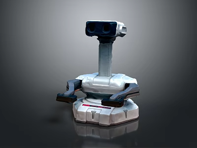 3D Model Mechanical Robot Character With Dual Eye Head Cylindrical Body And Metallic Square Base 3d model