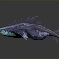 Mythical Purple Blue Creature With Spiked Back And Scaly Texture Glowing Mouth