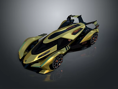 Golden Supercar With Sleek Aerodynamic Design Rear Wing And Alloy Wheels 3d model