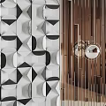 Modern Geometric Decorative Wall Design With Black White Patterns And Metal Strips 3d model
