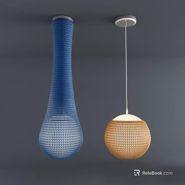 Blue Woven And Orange Spherical Pendant Lights For Modern Interior Design 3d model 