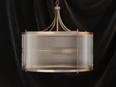Modern Hanging Chandelier With Metal Frame And Ribbed Glass Shade For Home Decor 3d model