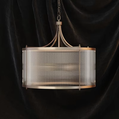 Modern Hanging Chandelier With Metal Frame And Ribbed Glass Shade For Home Decor 3d model
