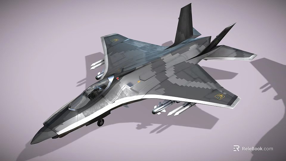 Modern Stealth Fighter Jet 3D Render With Gray Camouflage And Weapon Mounts 3d model 