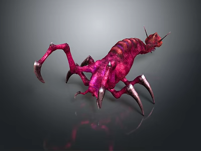 Red Striped Fantasy Creature With Multiple Sharp Claws And Long Legs 3d model