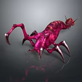 Red Striped Fantasy Creature With Multiple Sharp Claws And Long Legs 3d model