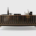 Modern Black TV Cabinet With Golden Trim Drawers And Metal Legs