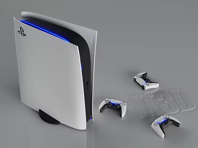 PS5 Gaming Console With Wireless Controllers Modern Entertainment Device Featuring Blue Light For Gaming 3d model