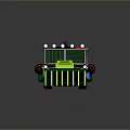 Green Utility Vehicle With Front Spikes Multiple Roof Lights And Side Chains