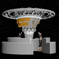 Futuristic Bar With Circular Top Yellow New Dance Club Signage Starry Background And Standing People