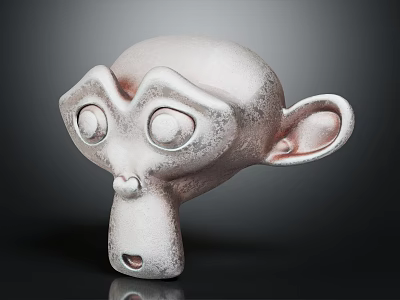 Gray Monkey Head Sculpture With Large Eyes Prominent Nose And Ears 3d model