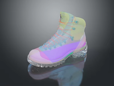 Fashionable High Top Iridescent Boots With Gradient Colors And Transparent Sole 3d model