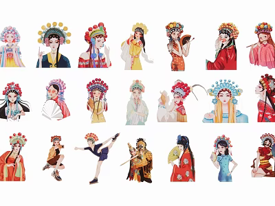 Chinese Traditional Cultural Character Pendants With Colorful Costumes And Various Headdresses 3d model