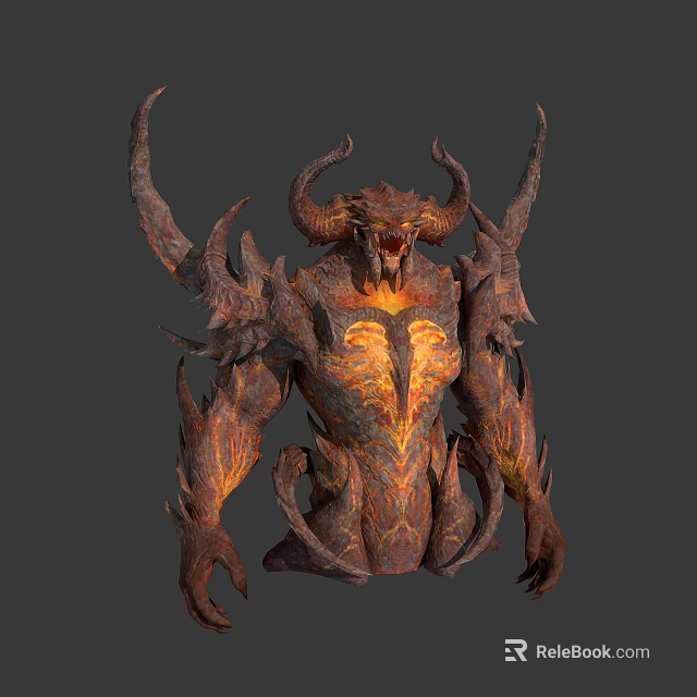 Demon Creature Design With Horned Head Glowing Chest And Fiery Lava Textures 3d model 