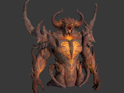 Demon Creature Design With Horned Head Glowing Chest And Fiery Lava Textures 3d model
