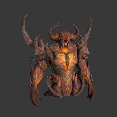 Demon Creature Design With Horned Head Glowing Chest And Fiery Lava Textures 3d model