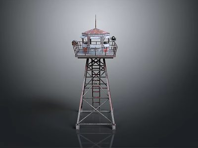 Scenic View Of Metal Watchtower With Ladder Platform Gray Background And Reflection 3d model