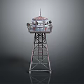 Scenic View Of Metal Watchtower With Ladder Platform Gray Background And Reflection