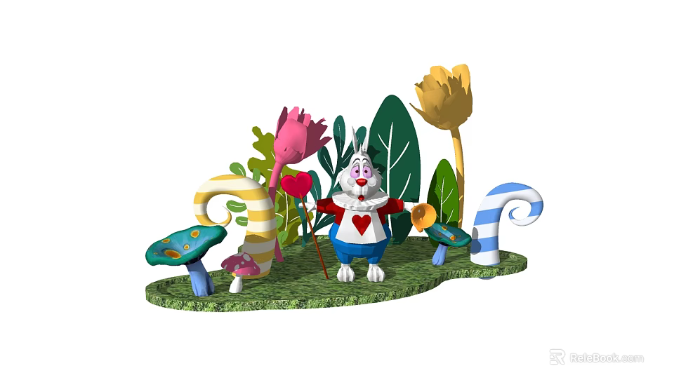 Enchanting Photo Spot With Cartoon Rabbit Red Heart Bowtie Colorful Flowers And Candy Cane Decorations 3d model 