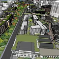 Aerial View of Urban Planning with Building Complexes Green Roofs Streets and Trees