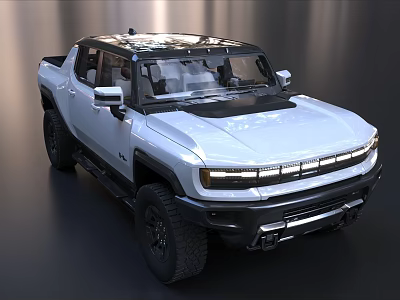 White Modern Sleek Pickup Truck With LED Headlights Transparent Roof And Off Road Wheels 3d model
