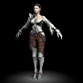 A Woman 3D Model Wearing White Black Top Brown Pants White Boots Fantasy Costume