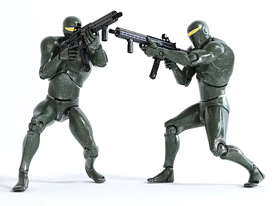 Smart Machines With Green Armor Holding Guns In Dynamic Combat Poses 3d model Smart Machines With Green Armor Holding Guns In Dynamic Combat Poses 3d model