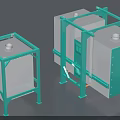 Dual Industrial Equipment Units With Green Support Frame White Container And Top Circular Opening