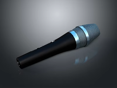 Sleek Handheld Microphone Electronic Device With Black Body Silver Mesh Grill And Metallic Ring 3d model