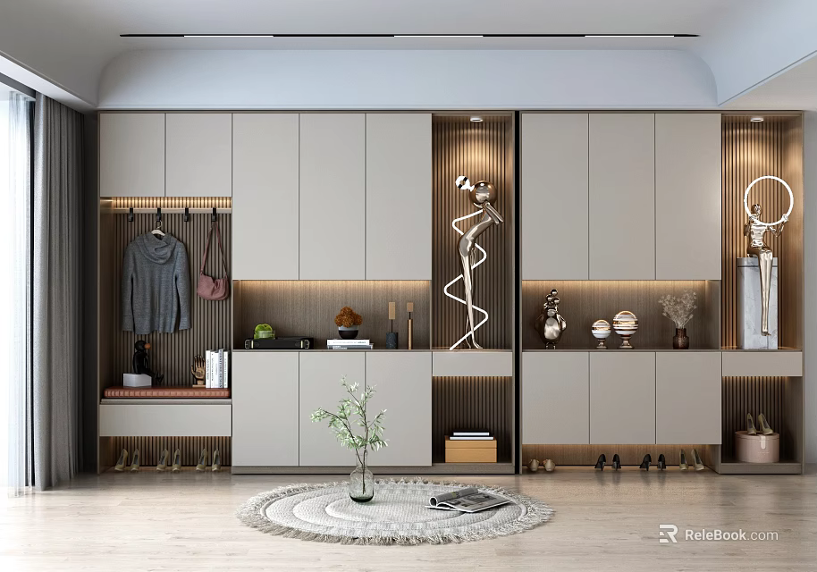 Modern Luxury Entryway Shoe Cabinet Interior Design With Clothing Hanging Area Decorations And Storage 3d model 