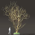 Golden Leafless Tree With Human Figure And Green Base 3d model