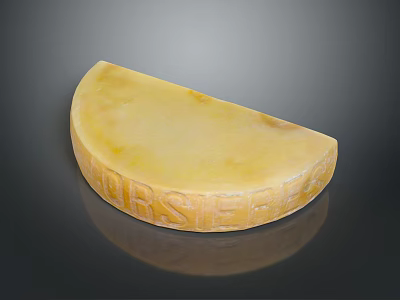 Yellow Semicircular Cheese Slice With Engraved ERSIEFF Text On Smooth Surface 3d model