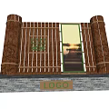 Wooden Scroll Shaped Display Structure With Green Accents And Brick Base Logo 3d model