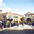 Pedestrian Square With Colorful Building Facades Arches And People Walking