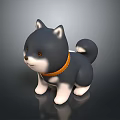 3D Shiba Inu Puppy Model With Gray Black White Fur And Orange Collar