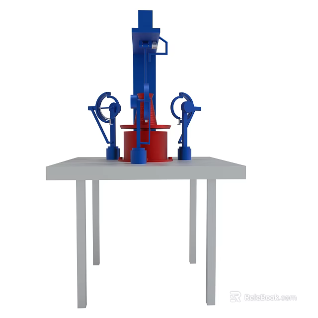 Industrial Metal Mechanical Device With Blue Red Components On White Table 3d model