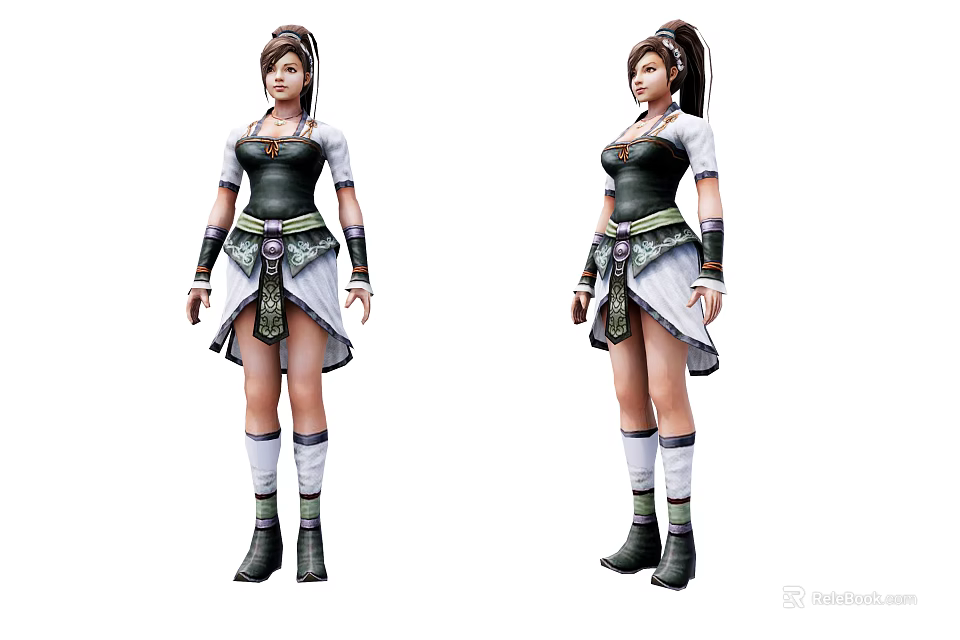 Game And Movie Character With Black Top White Skirt Decorative Belt And Boots 3d model 