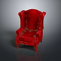 Red Single Seater Wingback Armchair With Distressed Fabric And Vintage Design