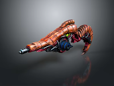 Futuristic Sci Fi Weapon With Orange Exoskeleton And Blue Energy Core Structure 3d model