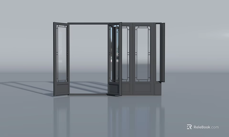Modern Sliding Doors With Glass Panels And Metal Frames For Interior Partition Design 3d model 
