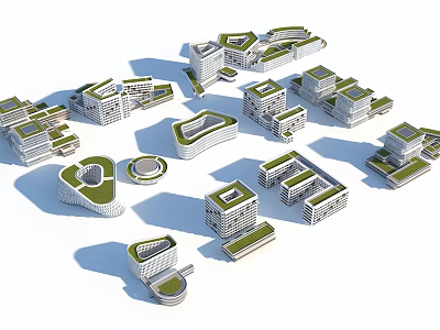Modern Office Buildings With Geometric Shapes And Green Roof Design 3d model
