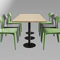 Modern Rectangular Wooden Dining Table Set With Green And Gray Chairs 3d model