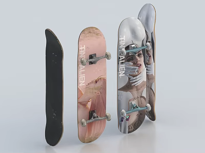 Diverse Skateboard Sports Equipment With Graphic Prints And Solid Color Decks 3d model