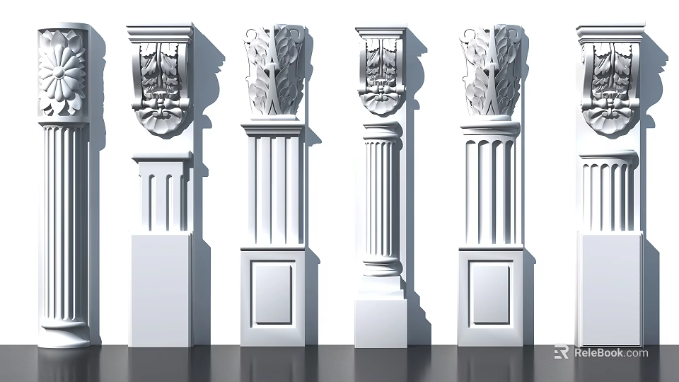 Different Classical Roman Columns Displaying Ornate Carvings And Detailed Architectural Elements 3d model 
